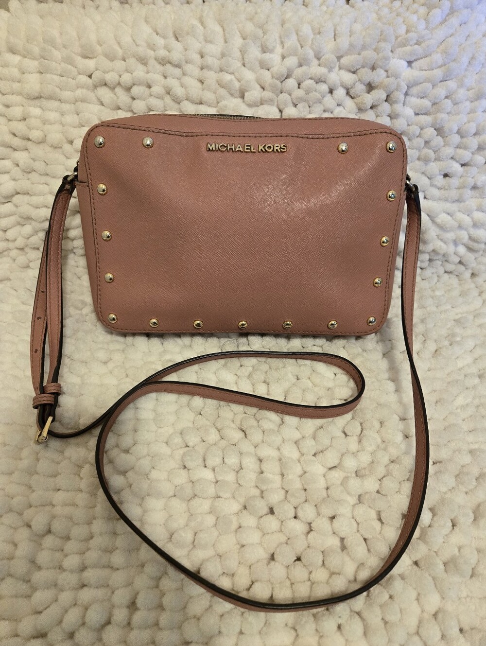 Michael Kors Rose Pink Leather Crossbody with Gold Studs